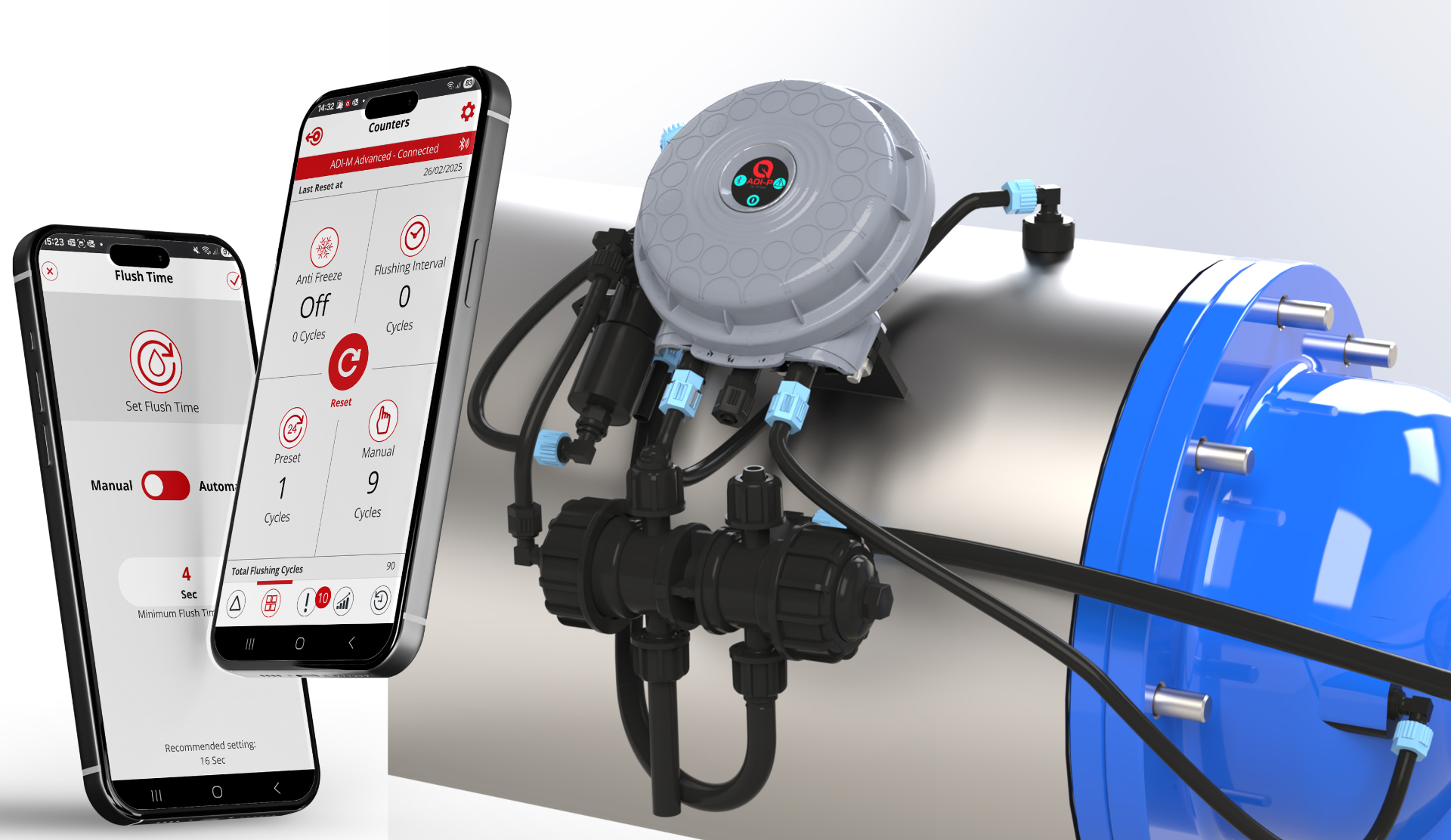 Contrôleur ADI-P monté sur un filtre Filtomat 316L en acier inoxydable